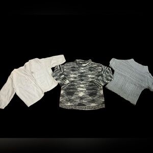 Lot 3 sweaters grey white marled cardigan pullover cable knit Anthropologie S